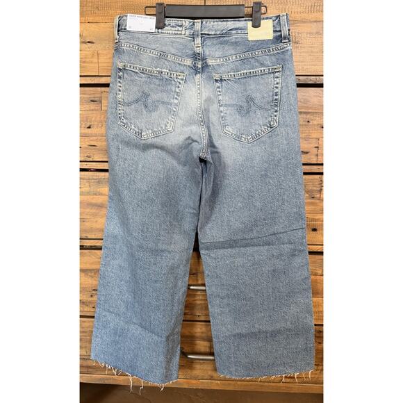 AG Saige Wide Leg Crop Jeans Women's 30 Blue High Rise Raw Hem Distressed Denim - Picture 2 of 9